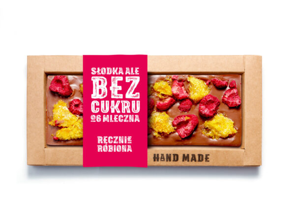 Czekolada Mleczna Bez Cukru Malina Mandarynka 53g