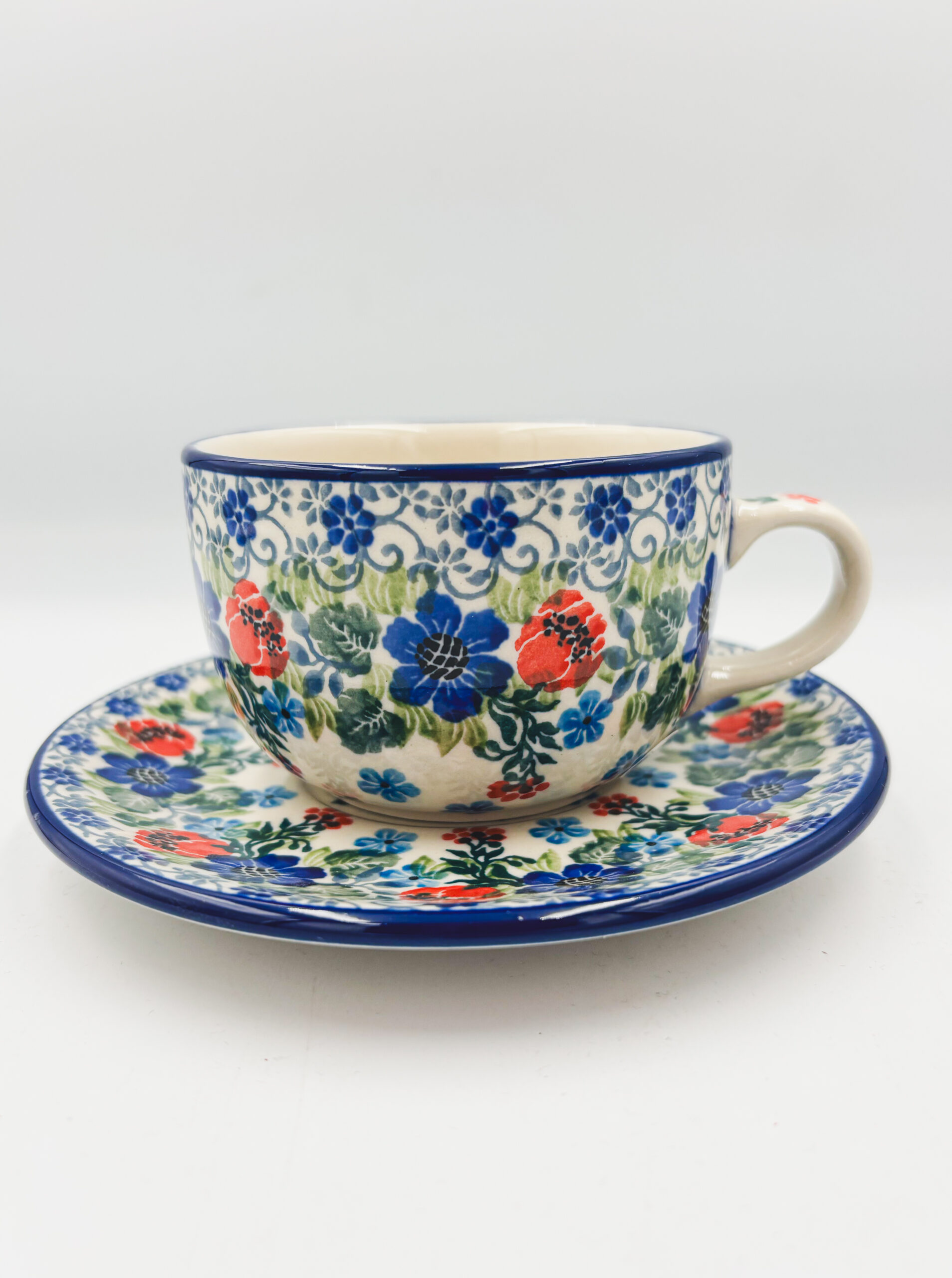 Filiżanka Bolesławiec 200ml Niebieski Wianek