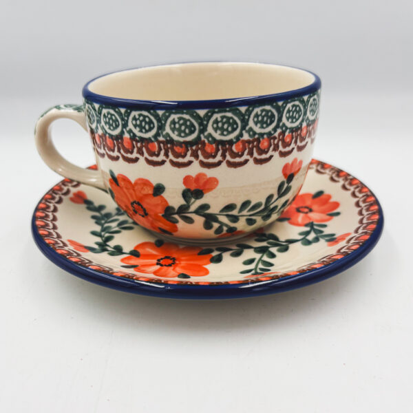 Filiżanka Bolesławiec 200ml Pomarańczowe Kwiaty